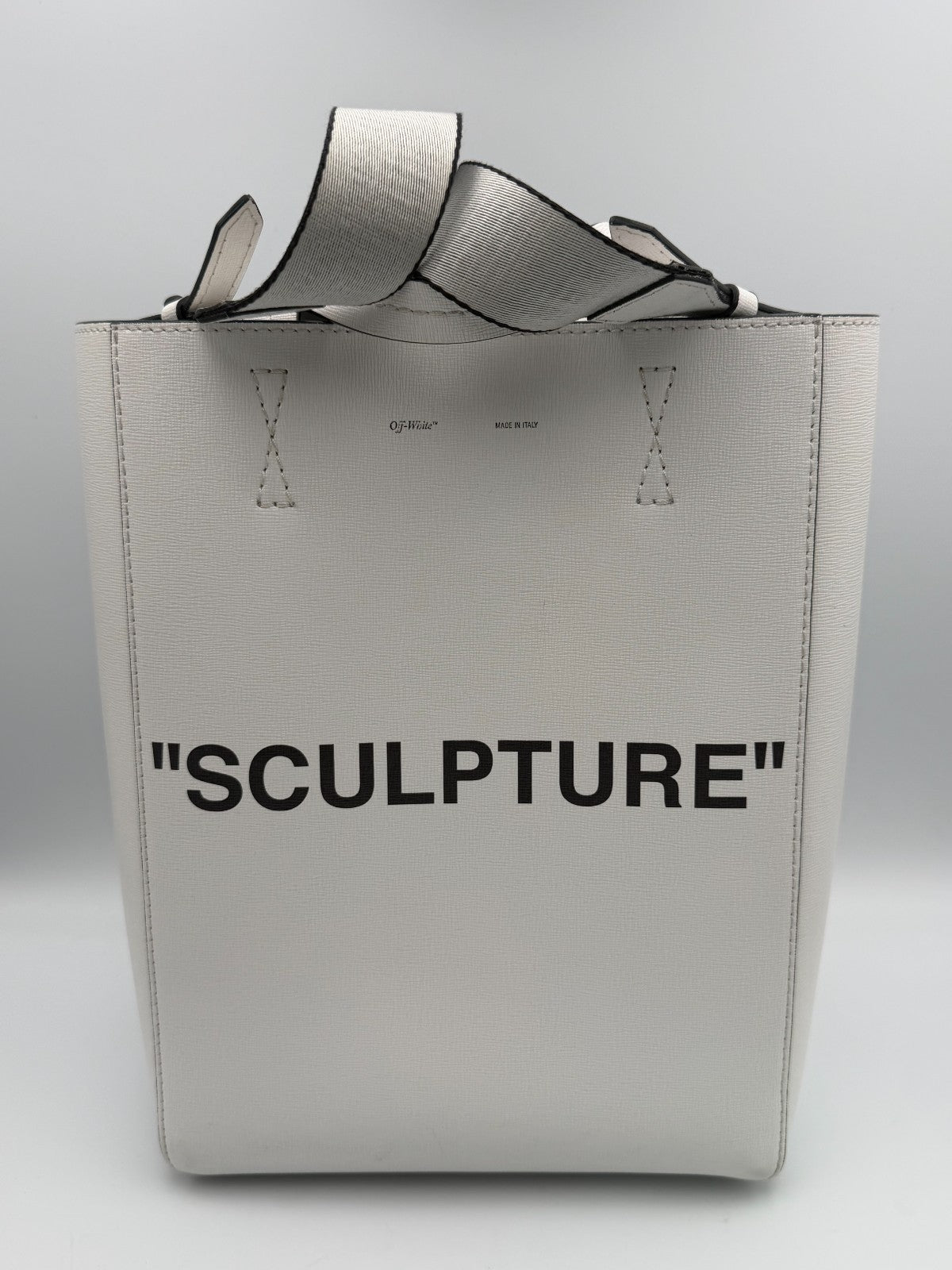 Off-White Sculpture Tote Bag Women White Leather Industrial Strap Luxury Handbag
