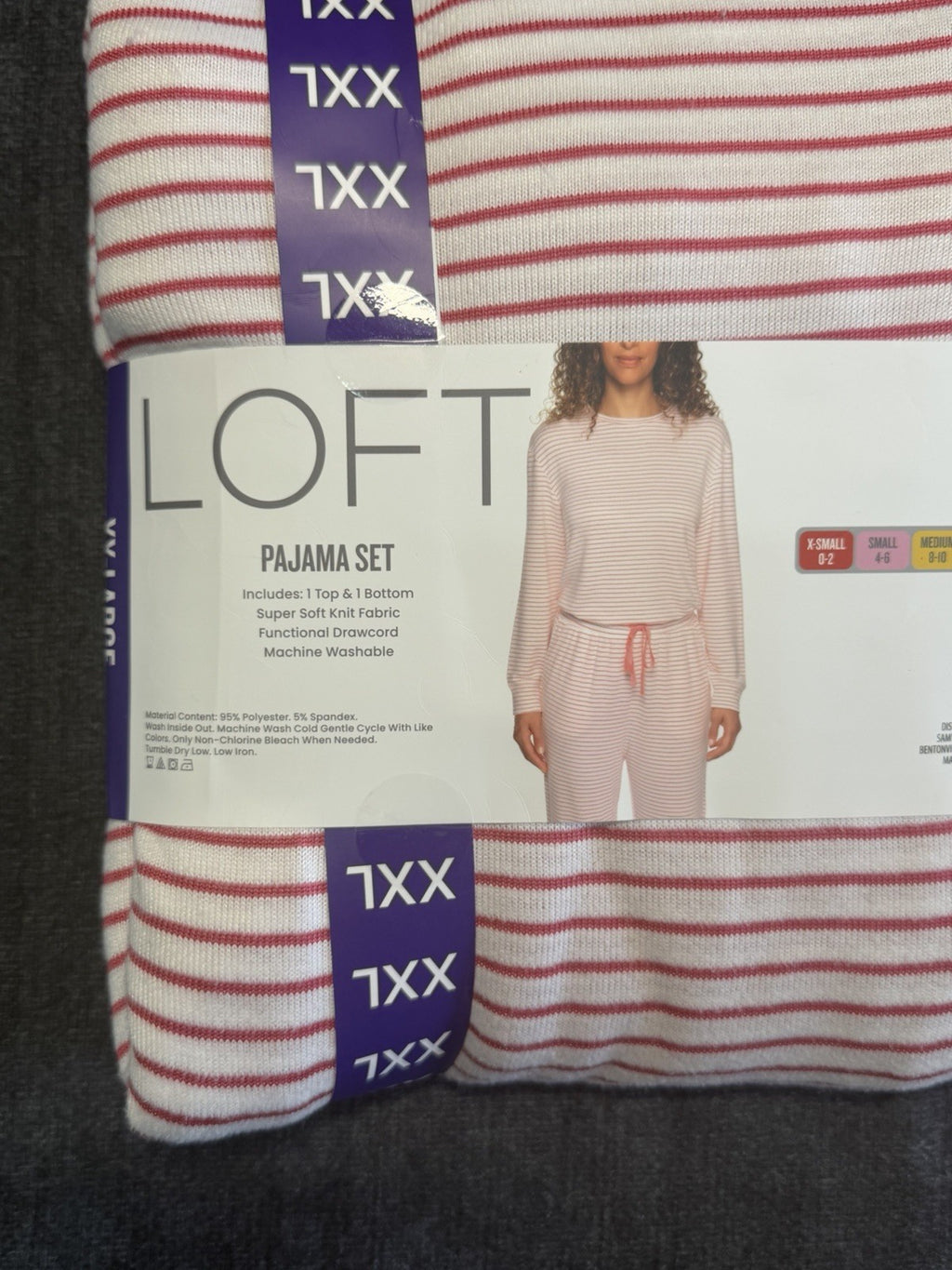 LOFT Pajama Set Women's 2XL White Pink Stripes Comfort Sleepwear Top & Bottom