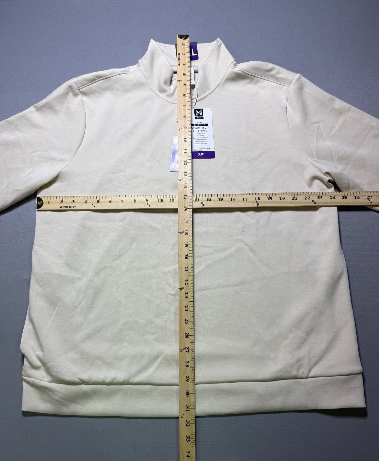 NWT Member's Mark Quarter Zip Pullover Sweatshirt Men's 2XL Beige Long Sleeve