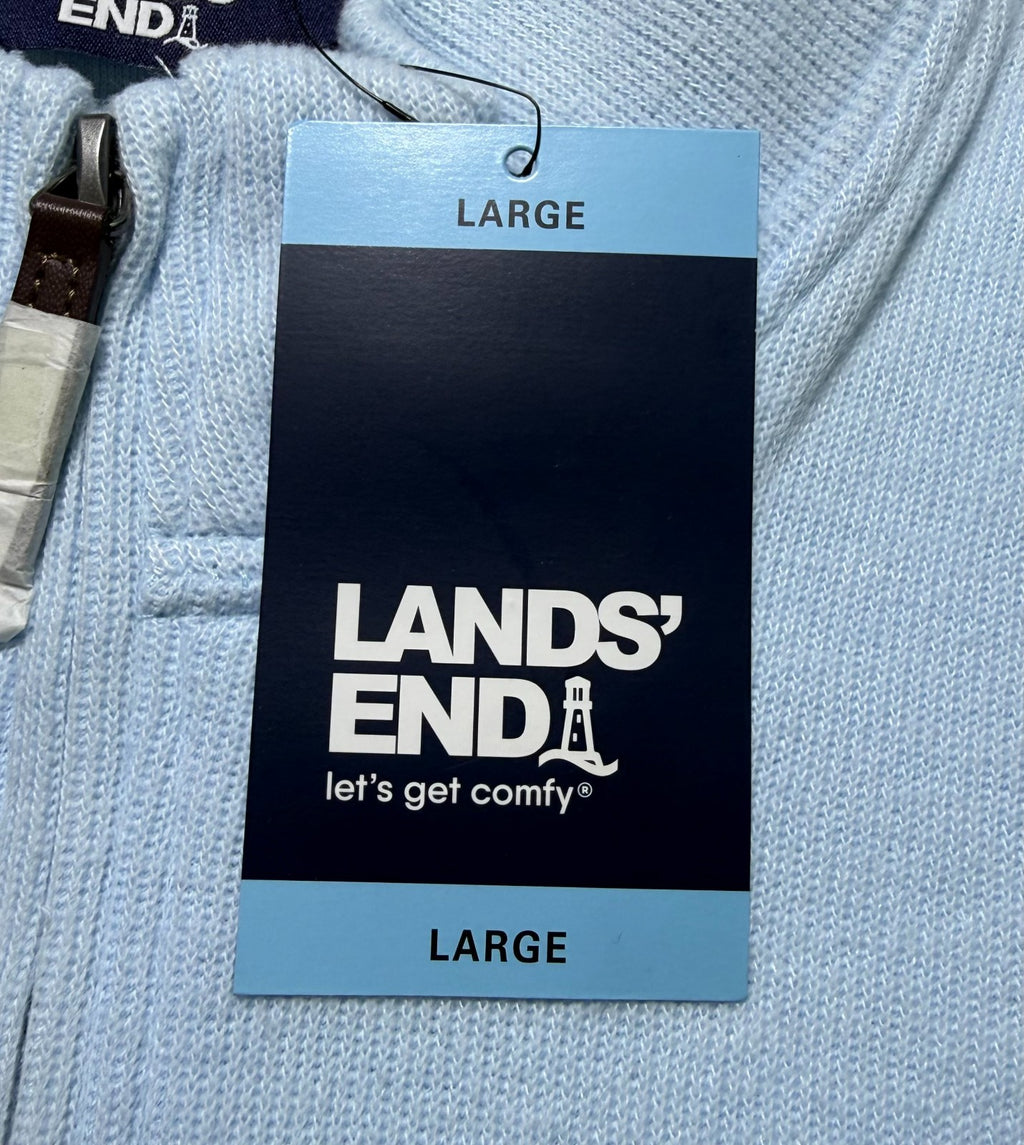 NWT Lands' End Bedford Rib Quarter Zip Sweater Men's Large Blue Long Sleeve Cozy