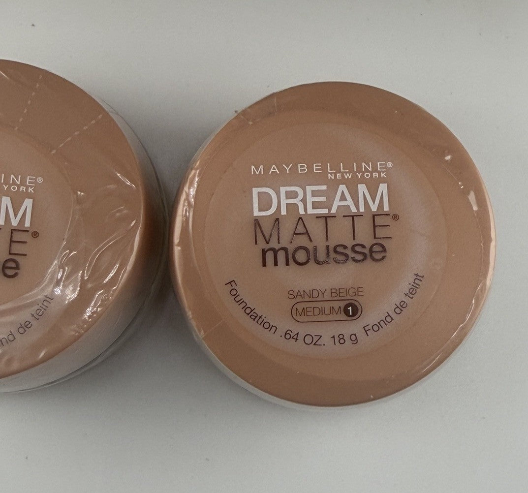 Lot of 2 Maybelline Dream Matte Mousse Foundation SANDY BEIGE MEDIUM 1 NEW .64oz