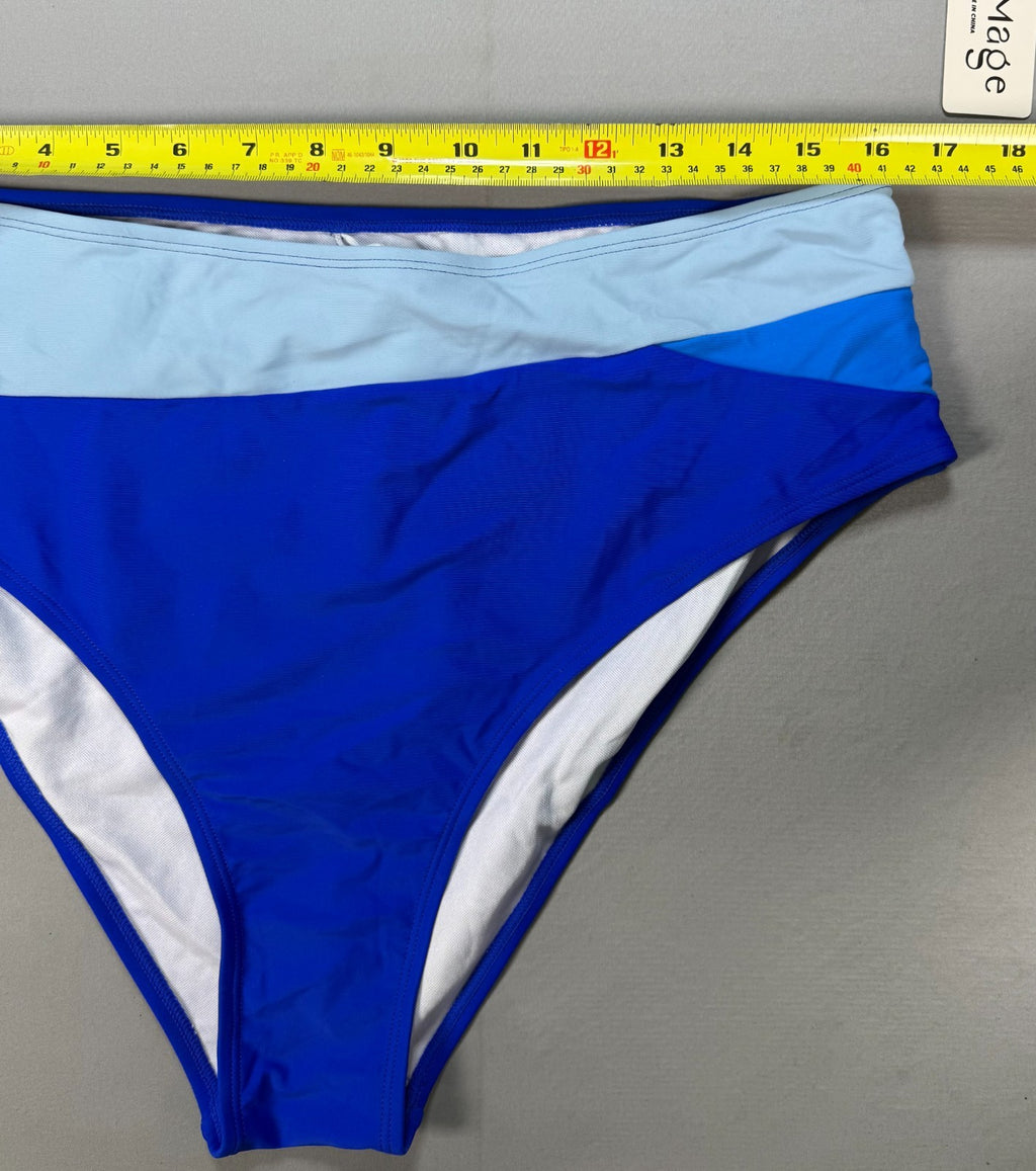 NWT AI'MAGE 2 Piece Bikini Set Women 2XL Blue Color Block High Waisted Swimsuit