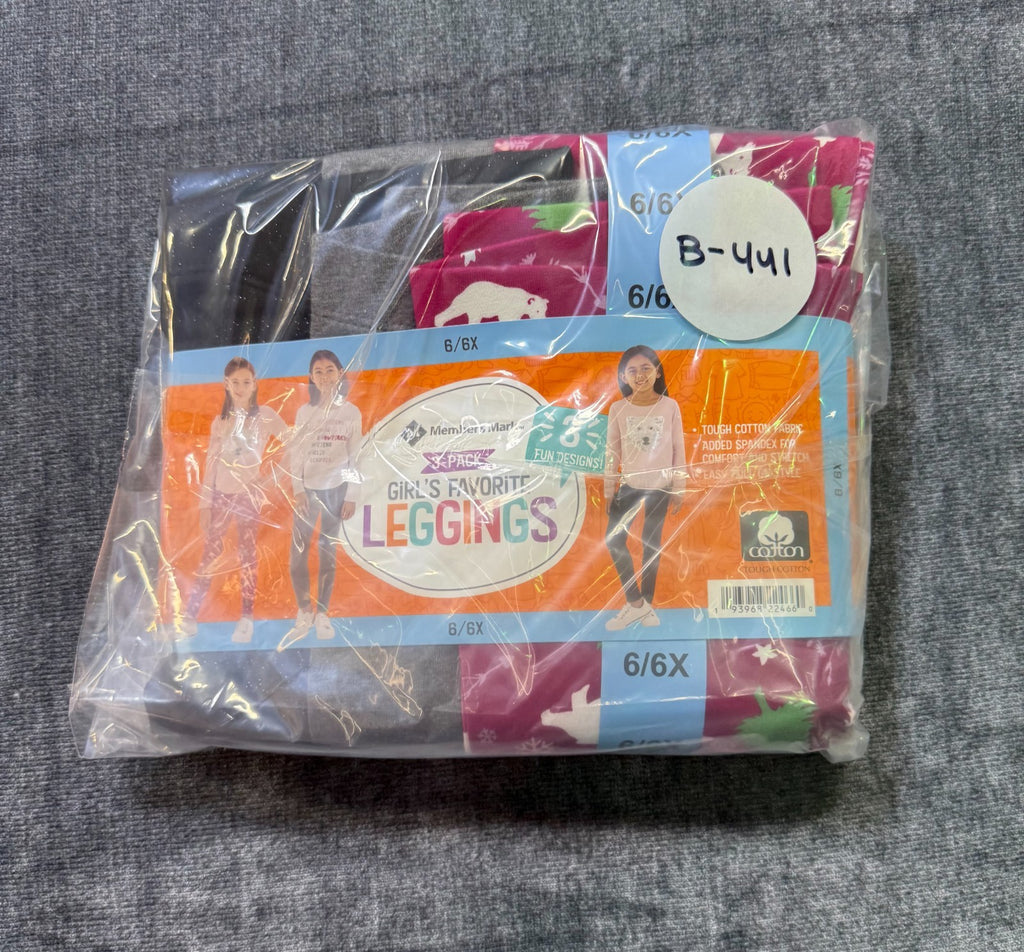 NWT Member's Mark My Favorite Leggings Girls 6/6X Multicolor Preppy - 3-Pack