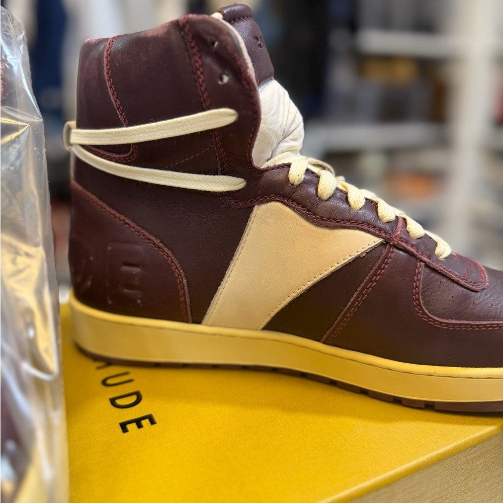 Rhude Burgundy and Cream High-Top Sneakers