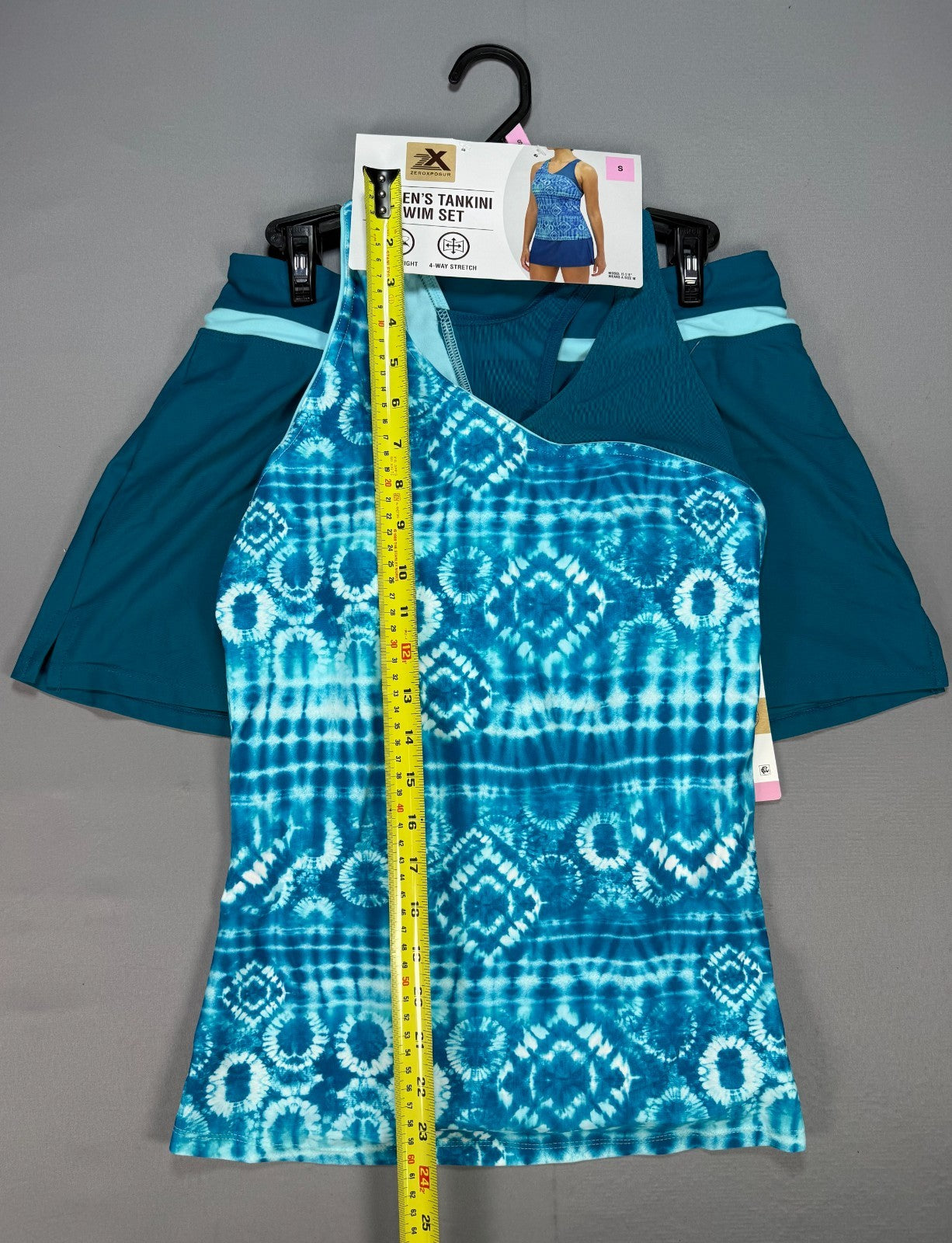 ZeroXposur 2-Piece Bathing Suit Women Small Blue Shibori Tankini Skort Swimwear