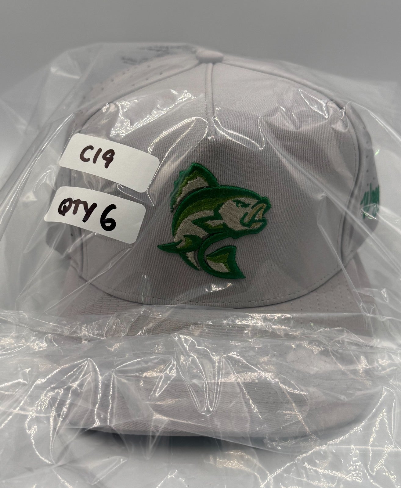 NWT Waggle Largemouth Bass Golf Hat Gray Adjustable Performance Snapback Cap