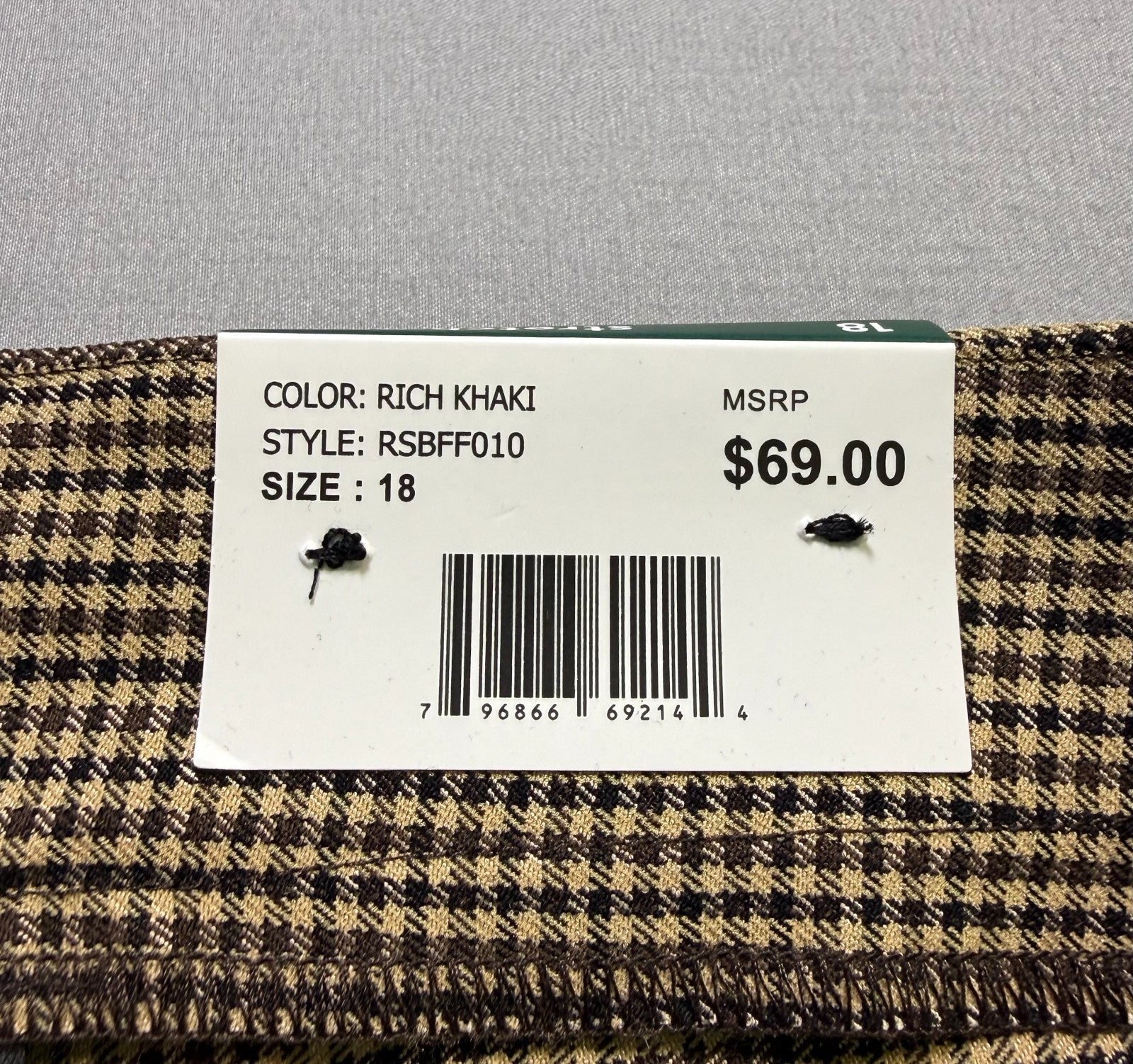NWT Rafaella Houndstooth Pattern Stretch Pants Women's 18 Rich Khaki City Preppy