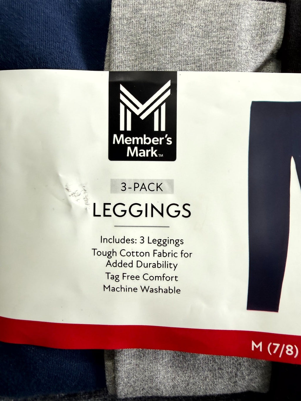 NWT Member's Mark Leggings Girls Medium (7/8) Multi Comfort Stretch - Pack Of 3