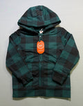 Wonder Nation Tough Fully Lined Zip Hoodie Kids Small (6-7) Green Smoke Plaid