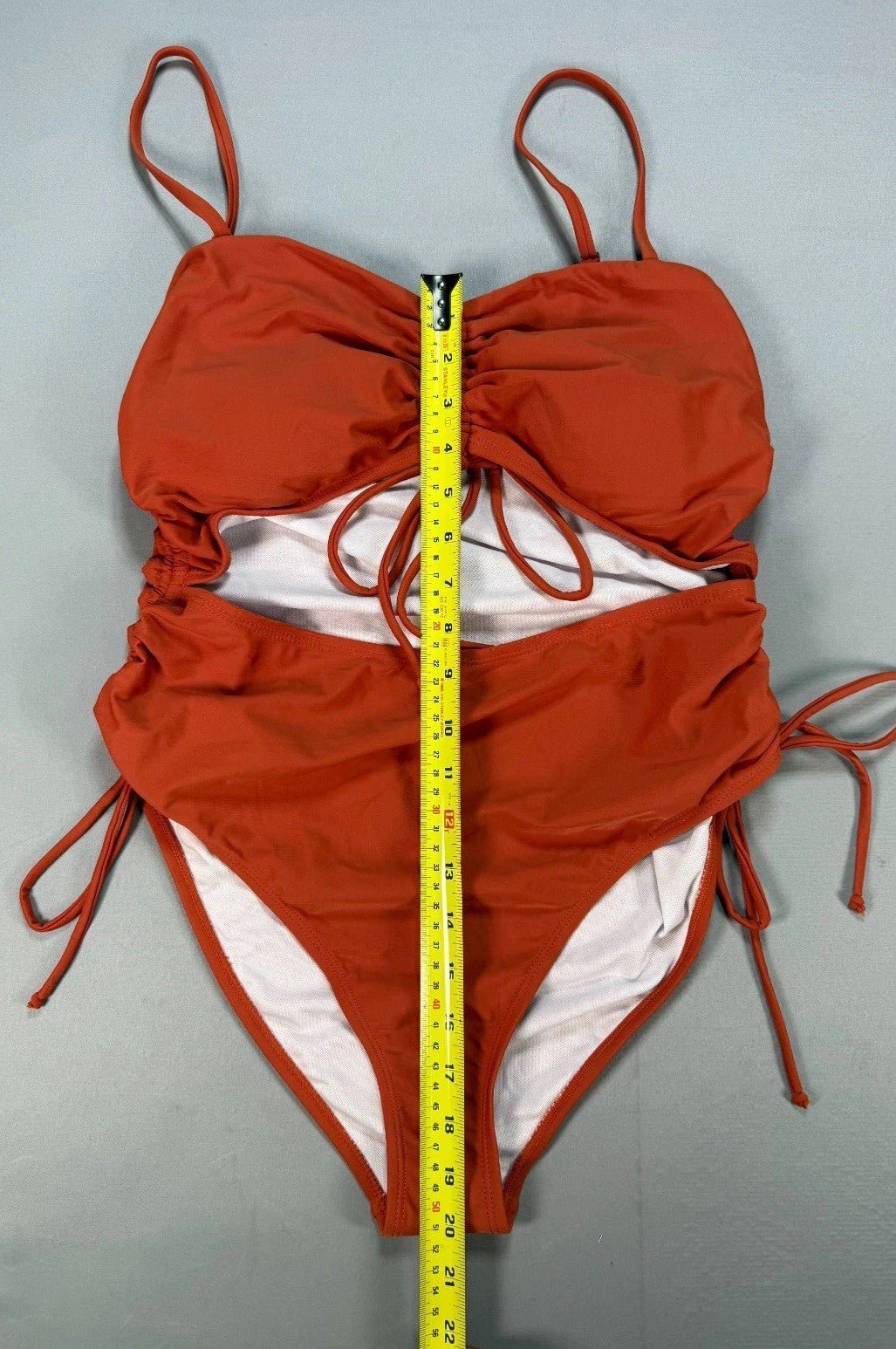 Women Drawstring One Piece Swimsuit XL Rust Orange Cutout Ruched Side Tie Summer