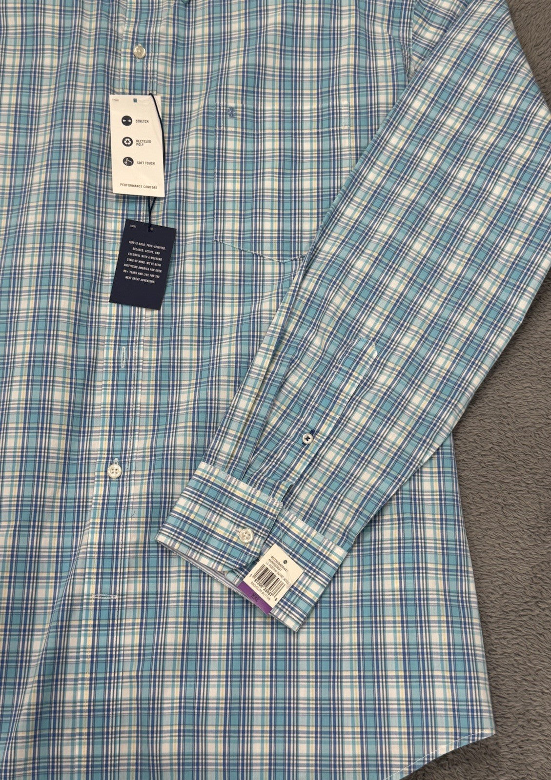 Izod NEW Comfort Bachelor Button Men’s Blue Plaid Button Shirt Size XXL
