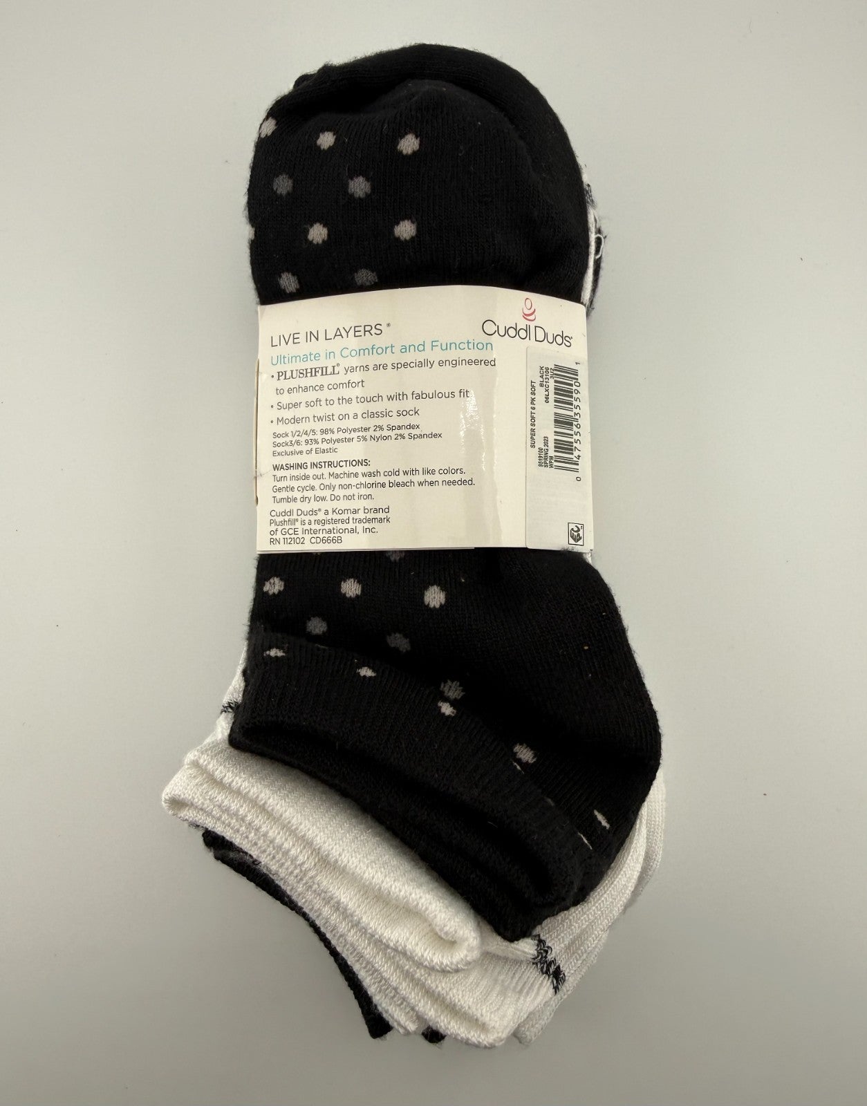 Cuddl Duds 6-Pairs Super Soft Low Cut Socks Women's (Black 4-10) Modern Twist