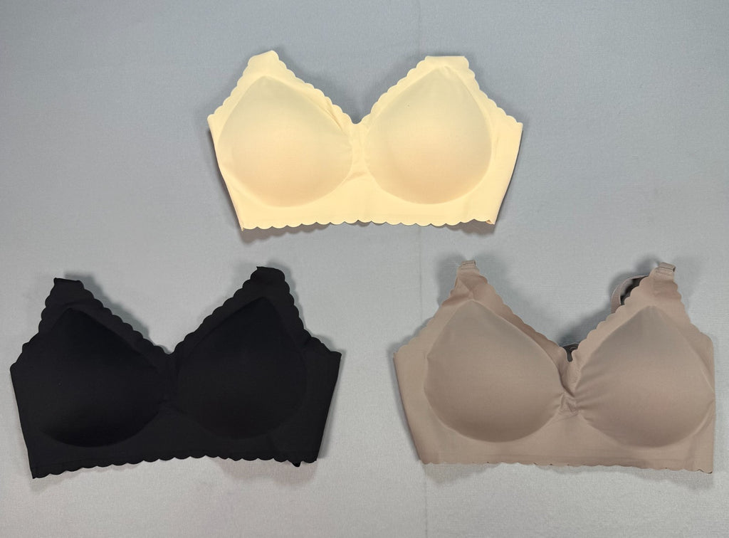 3-Pack Women's Wireless Bralette XL Multicolor Scalloped V-Neckline Molded Cups
