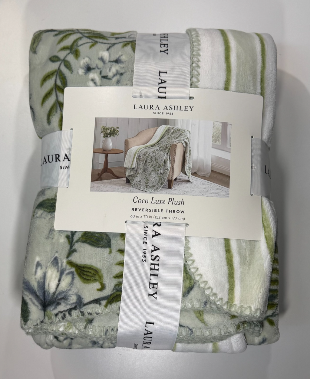 Laura Ashley Coco Luxe Plush Reversible throw blanket 60"x70" CHOOSE COLOR