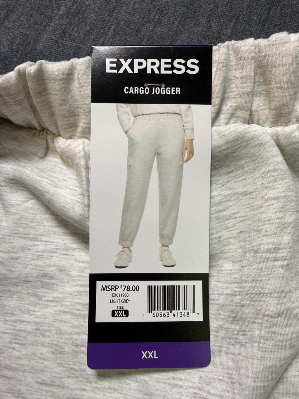 NWT Express Cargo Joggers Women's 2XL Light Gray Relaxed Fit Comfort Sporty