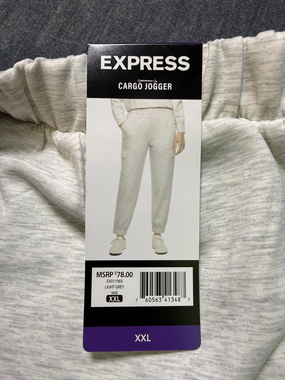 NWT Express Cargo Joggers Women's 2XL Light Gray Relaxed Fit Comfort Sporty