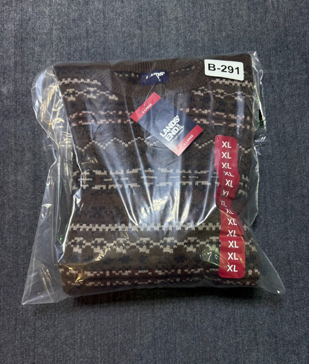 NWT Lands' End Fair Isle Sweater Men's XL Brown Tight-knit Long Sleeve Crew Neck