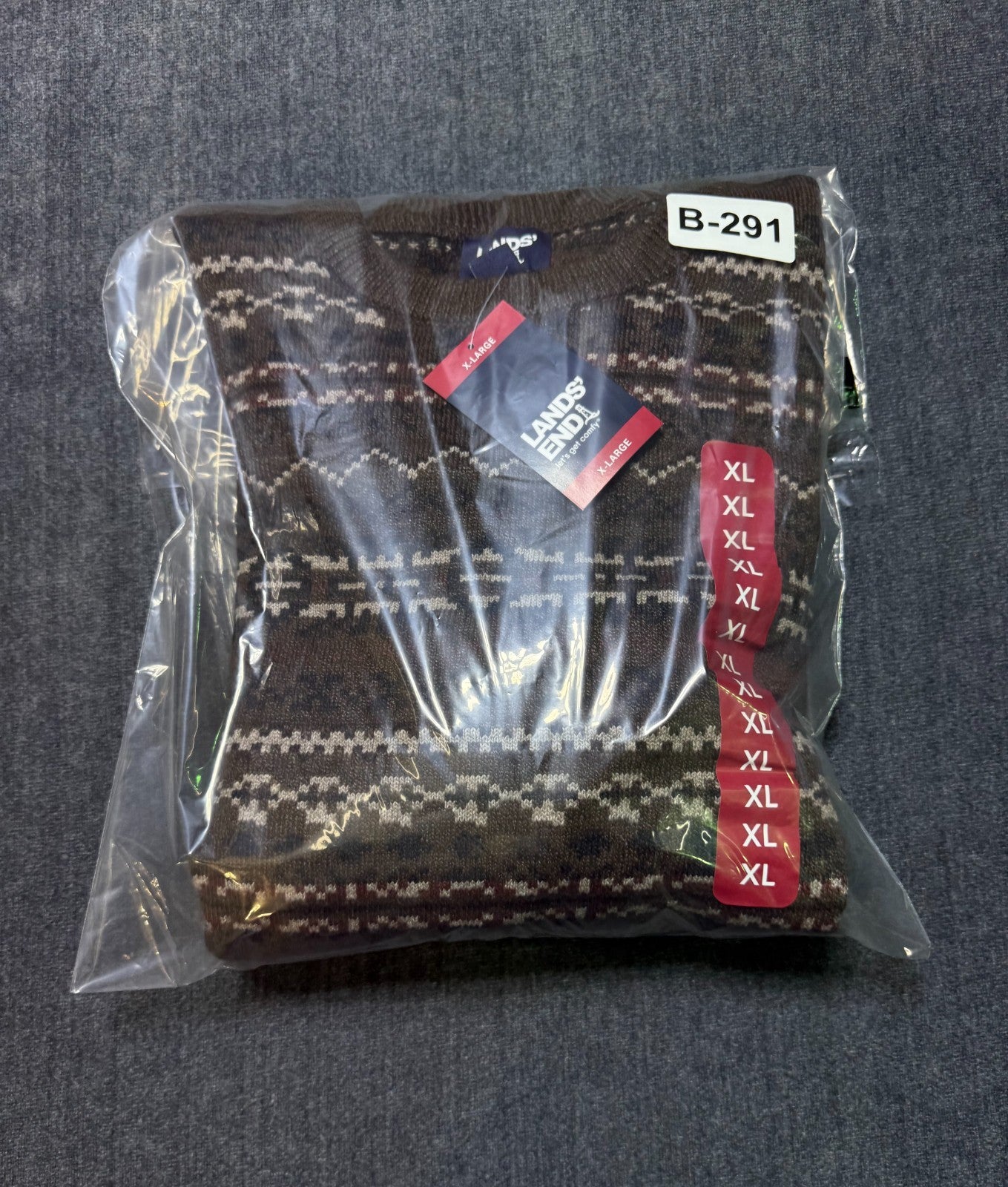 NWT Lands' End Fair Isle Sweater Men's XL Brown Tight-knit Long Sleeve Crew Neck
