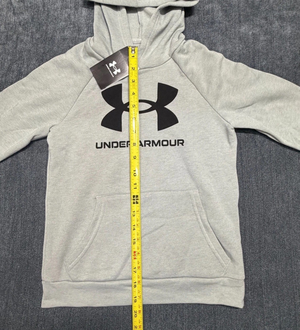 NWT Under Armour Rival Big Logo Fleece Hoodie Boys Small Light Grey Long Sleeve