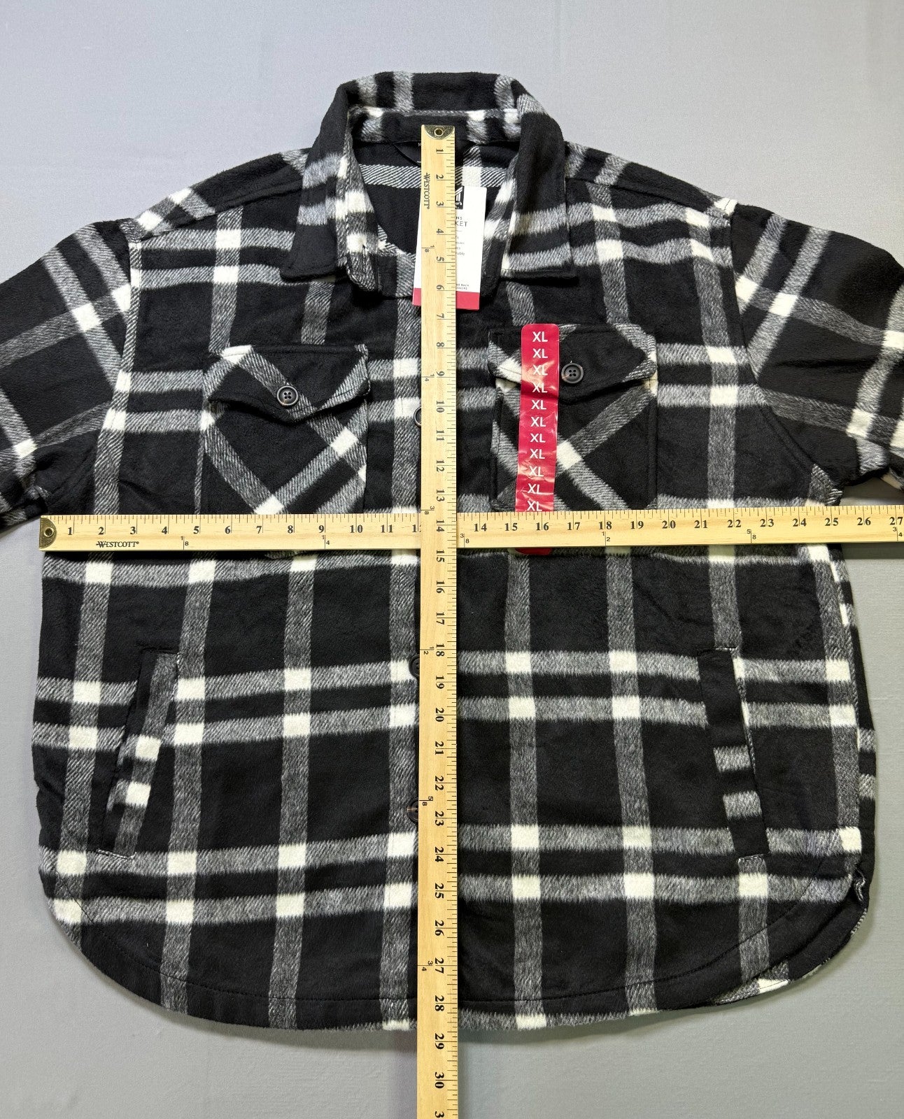 NWT Member's Mark Button-Front Plaid Shacket Women's XL Black/White Flap Pockets