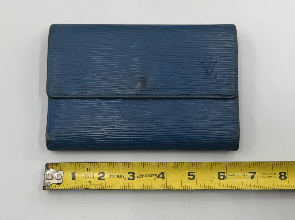 Louis Vuitton Blue Epi Leather Large Trifold Wallet Women's Inner Pockets