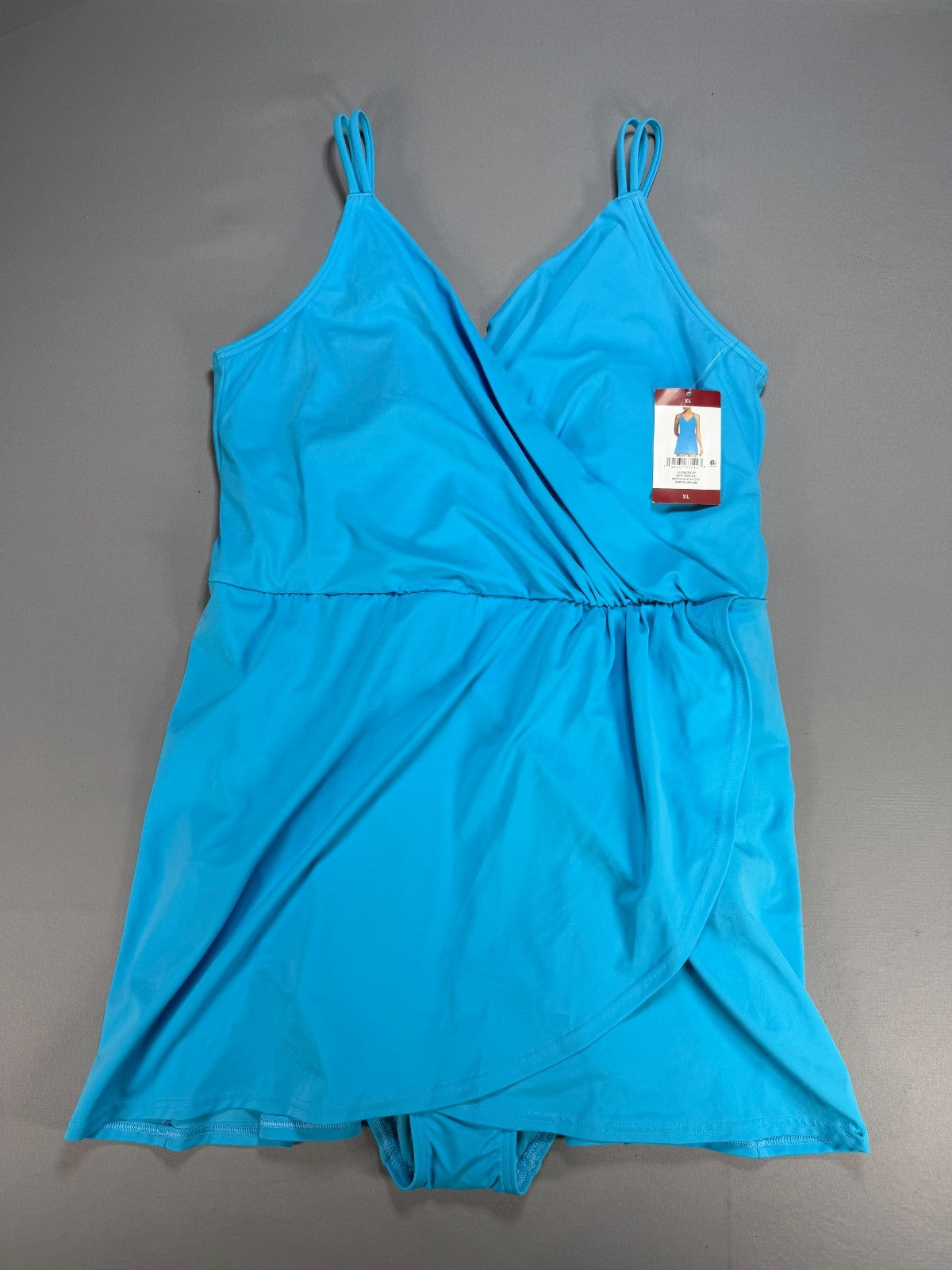 Land's End Adjustable Strap Pull On Swim Dress Women's XL Blue Sleeveless Preppy