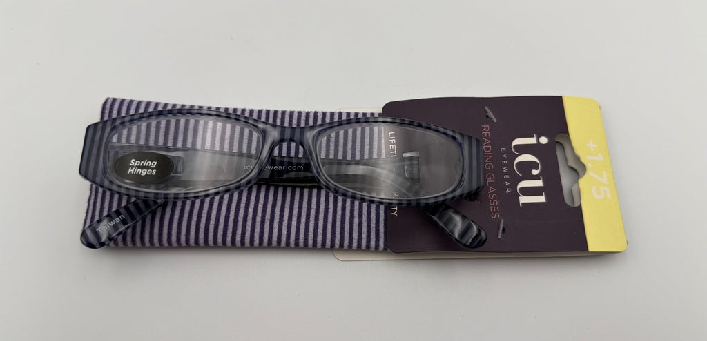 ICU Eyewear Reading Glasses +1.75 Magnification Striped Frame w/ Striped Case