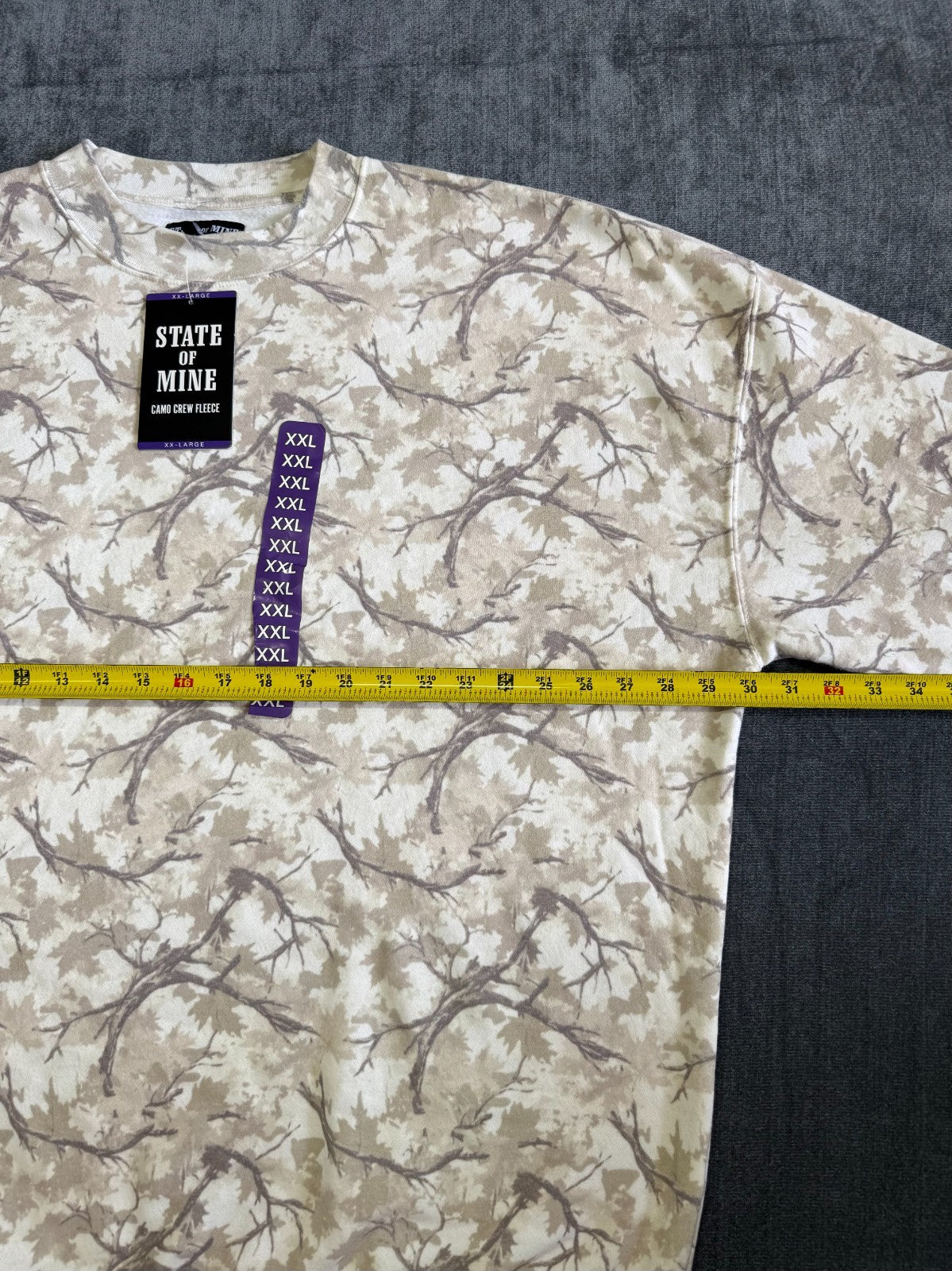 NWT State of Mine Camo Crew Neck Fleece Sweatshirt Men's 2XL White Long Sleeve