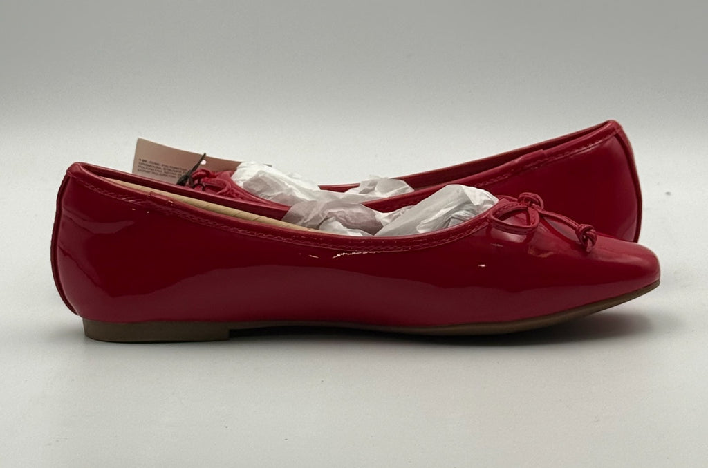 New The Drop Ballet Flats Women's 6 Red Patent Leather Bow Slip-On Almond Toe
