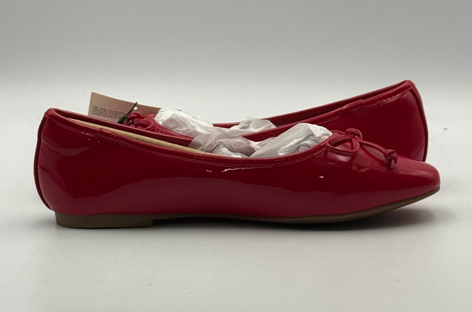 New The Drop Ballet Flats Women's 6 Red Patent Leather Bow Slip-On Almond Toe