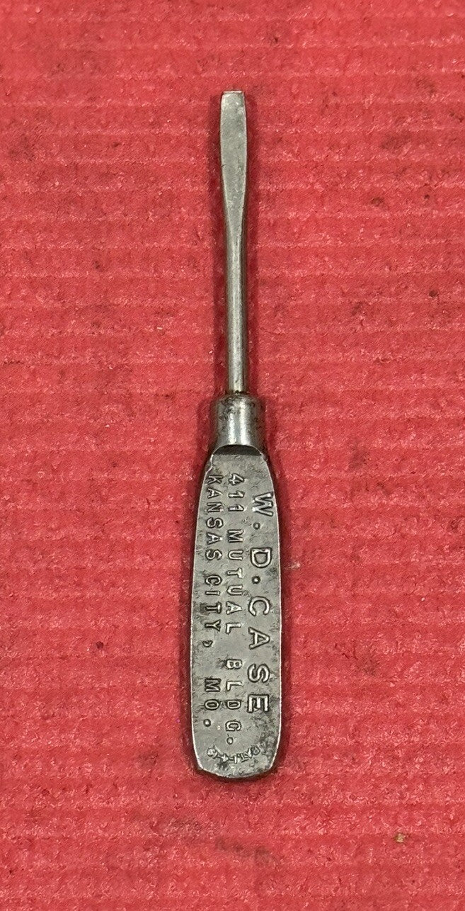 Antique Advertising WD CASE Metal Miniature Flat Screwdriver Kansas City MO RARE