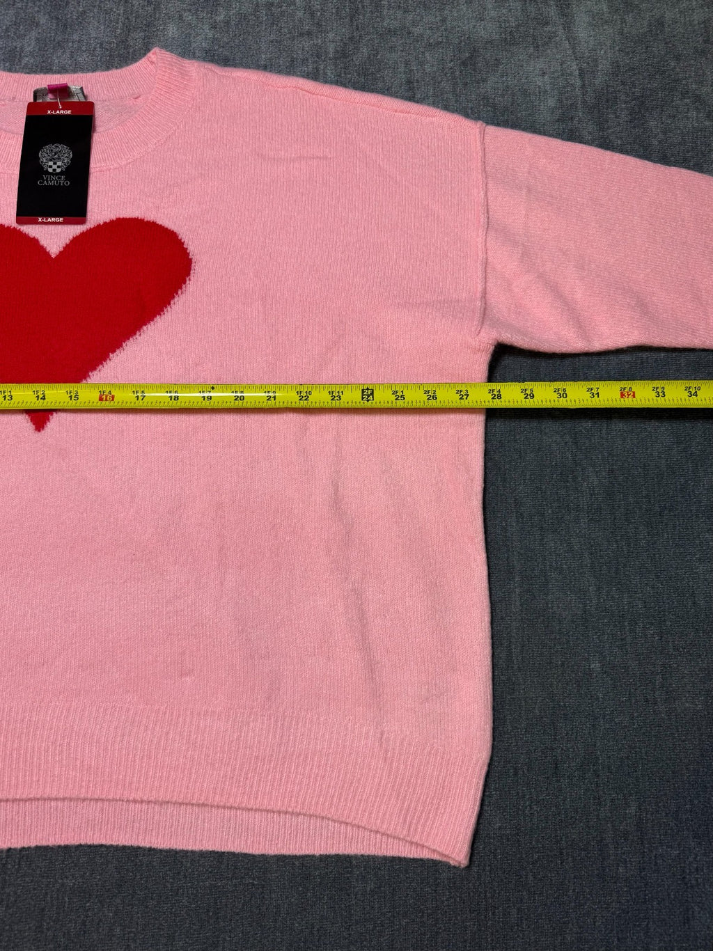 NWT Vince Camuto Soft & Festive Relaxed Fit HEART SWEATER Women's Size XL Pink