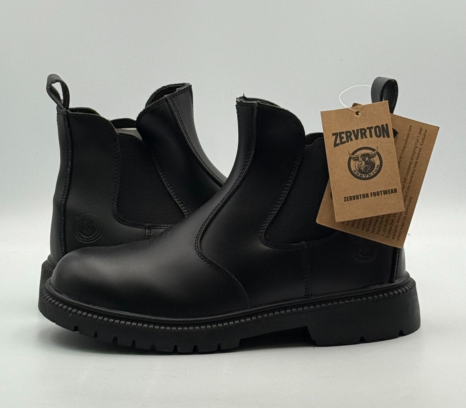 New Zervrton Steel-Toe Chelsea Work Boots Men's 9 Black Leather Pull-On Outdoor
