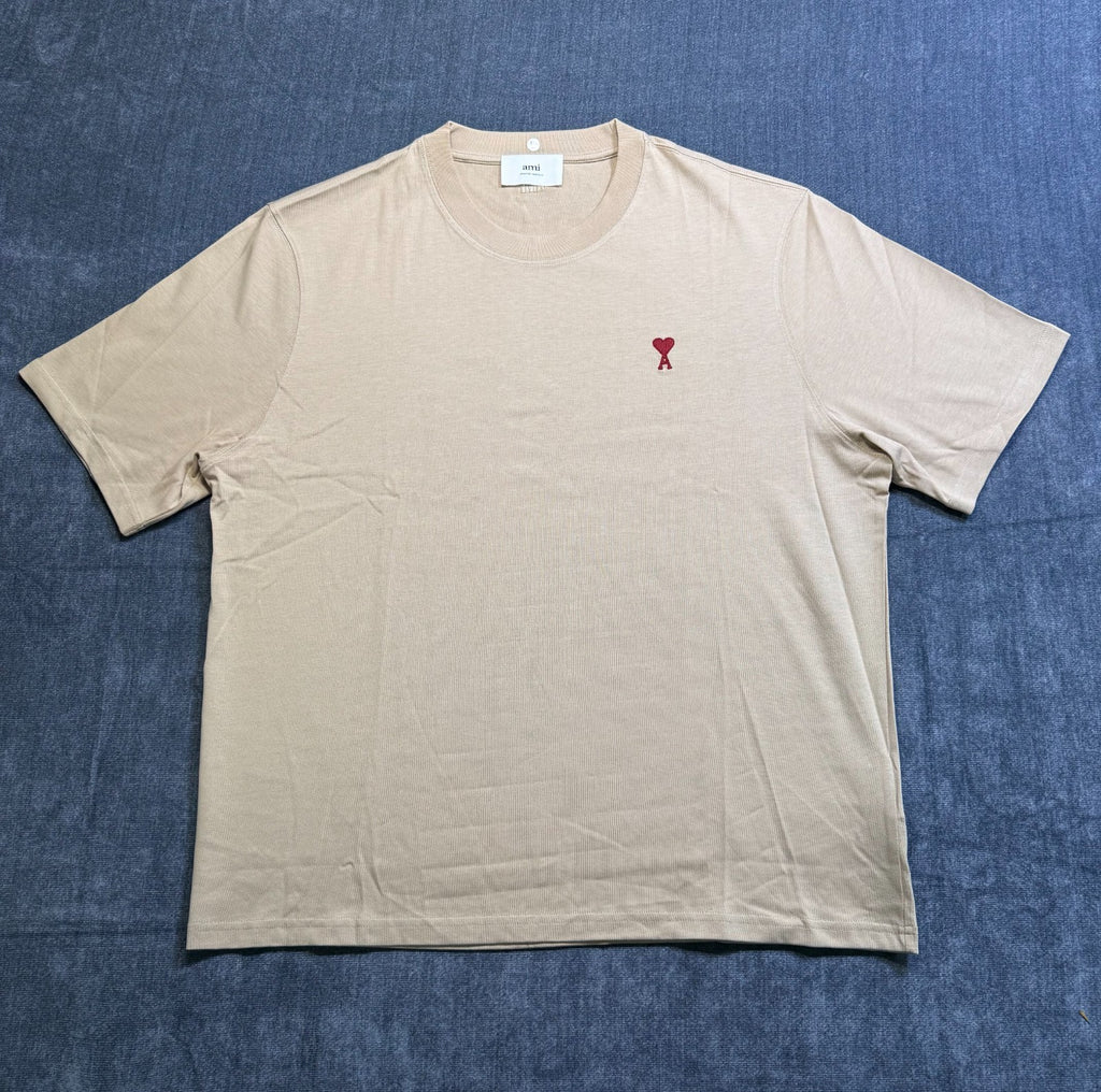 NWT AMI Paris Ami de Cœur T-Shirt Mens Large Beige Logo Embroidered Short Sleeve