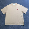 NWT AMI Paris Ami de Cœur T-Shirt Mens Large Beige Logo Embroidered Short Sleeve