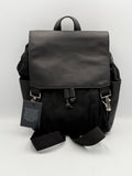 Gucci Backpack Unisex Nylon Leather Black Embossed Logo Flap Drawstring Buckle