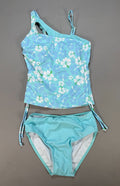 AGAPENG One Shoulder Two Piece Swimsuit Girls 9-10Y Blue Floral Print Tankini