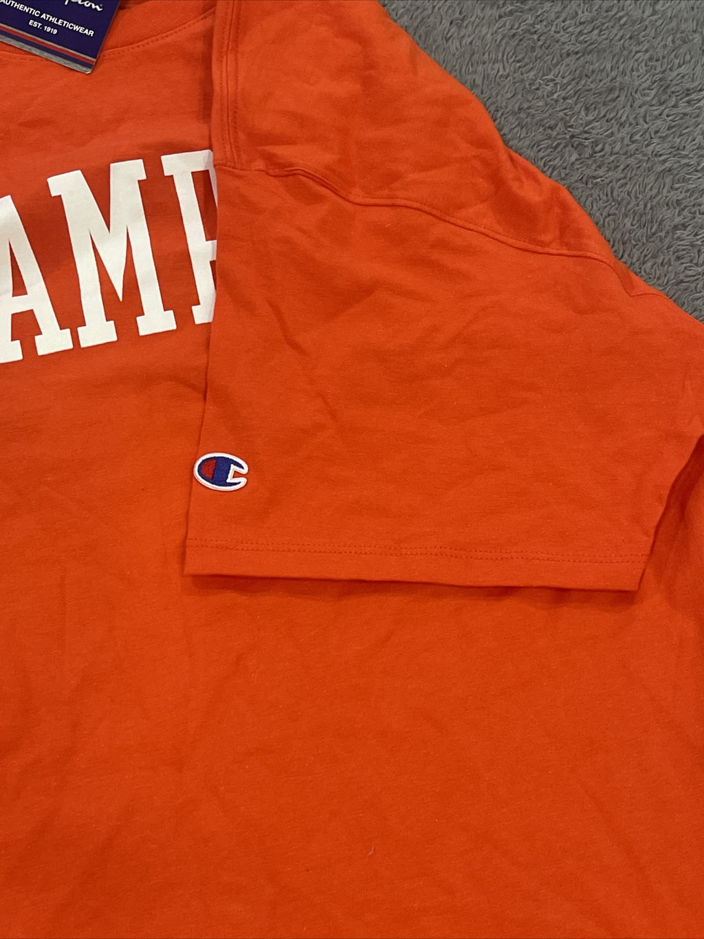 NEW Champion Men's Large Orange T-Shirt Short Sleeve Spell Out Casual Tee Active