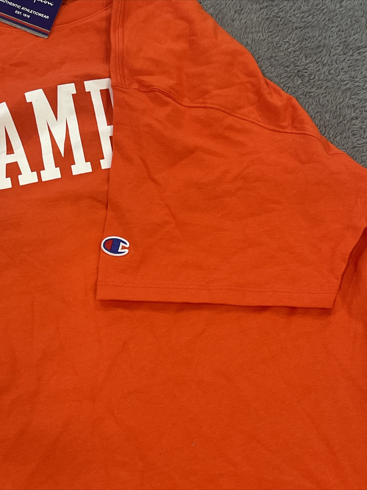 NEW Champion Men's Large Orange T-Shirt Short Sleeve Spell Out Casual Tee Active