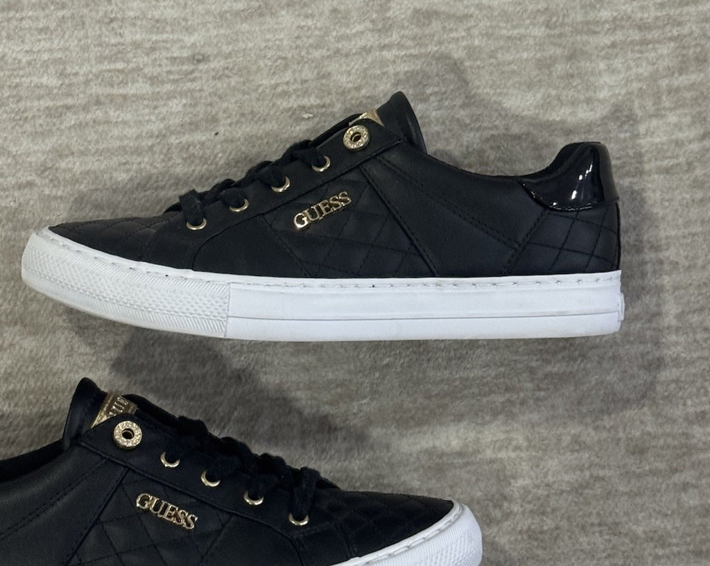 Guess GW Loven Womens Black/White/Gold Low Top Lace Casual Sneaker Size 9.5 M