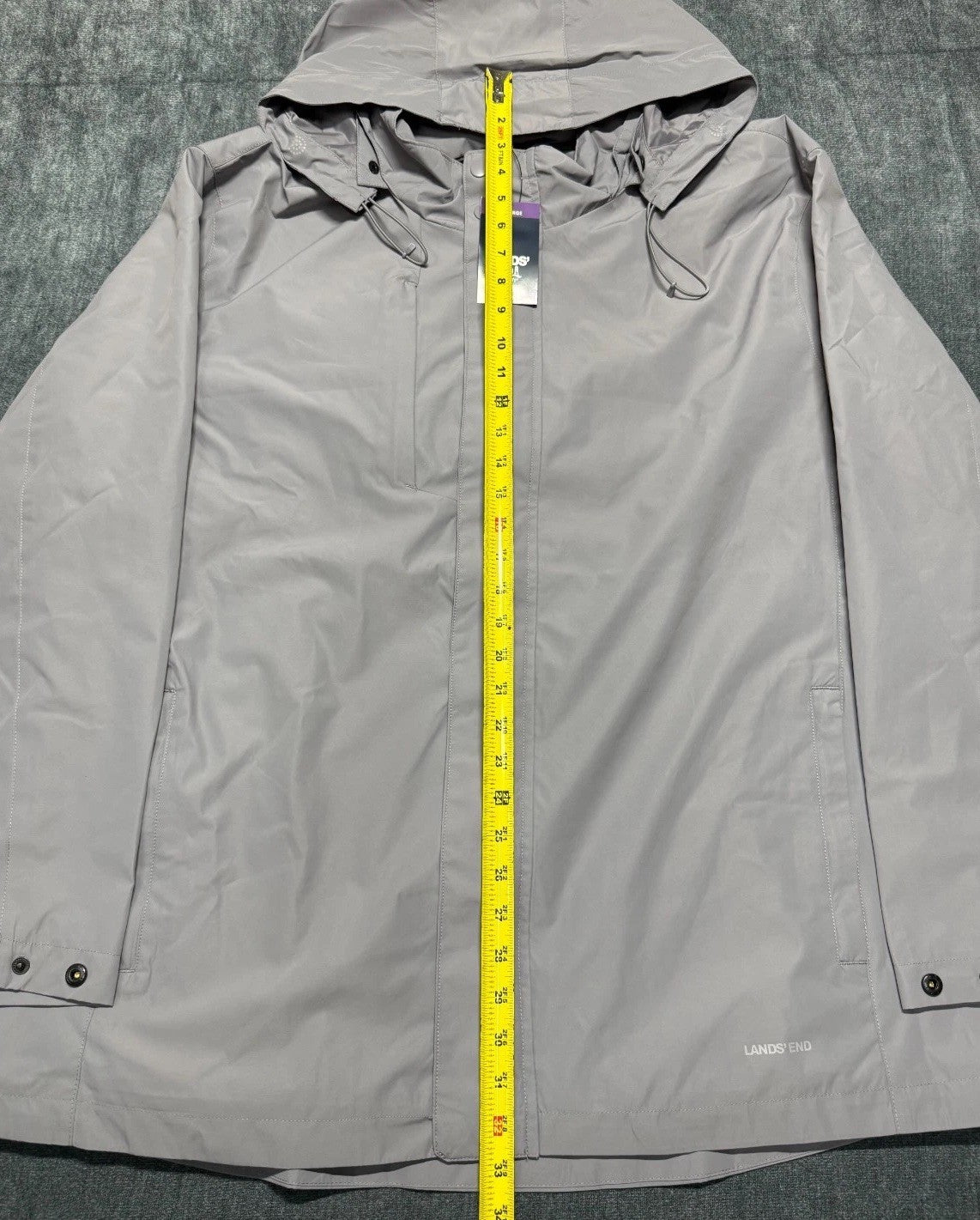 NWT Lands' End Hooded Packable Rain Jacket Men's Gray XXL/S (50-52) Waterproof