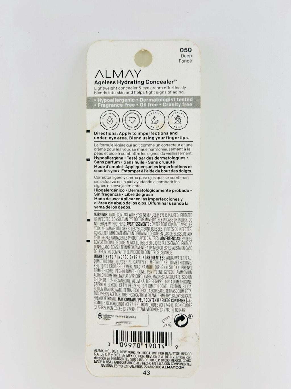 Almay Ageless Hydrating Concealer Shade - 050 Deep Hyaluronic Acid NEW