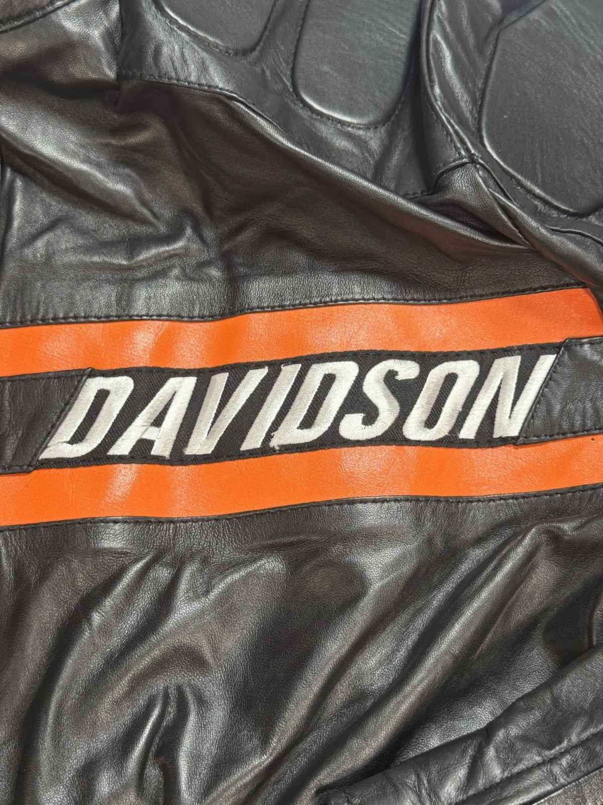 Real Leather Harley Davidson Embroidered Mens Large Motorcycle Biker Jacket