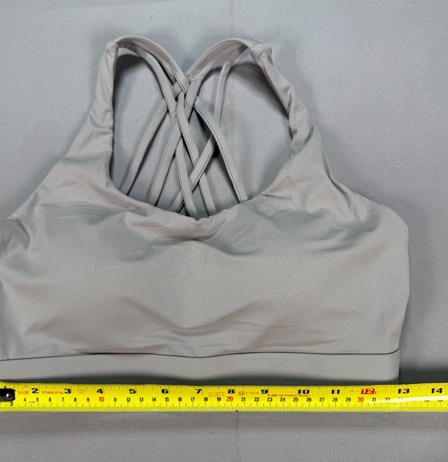 Womens Light Gray Strappy Crisscross Back Sports Bra Padded Yoga Gym Workout Top