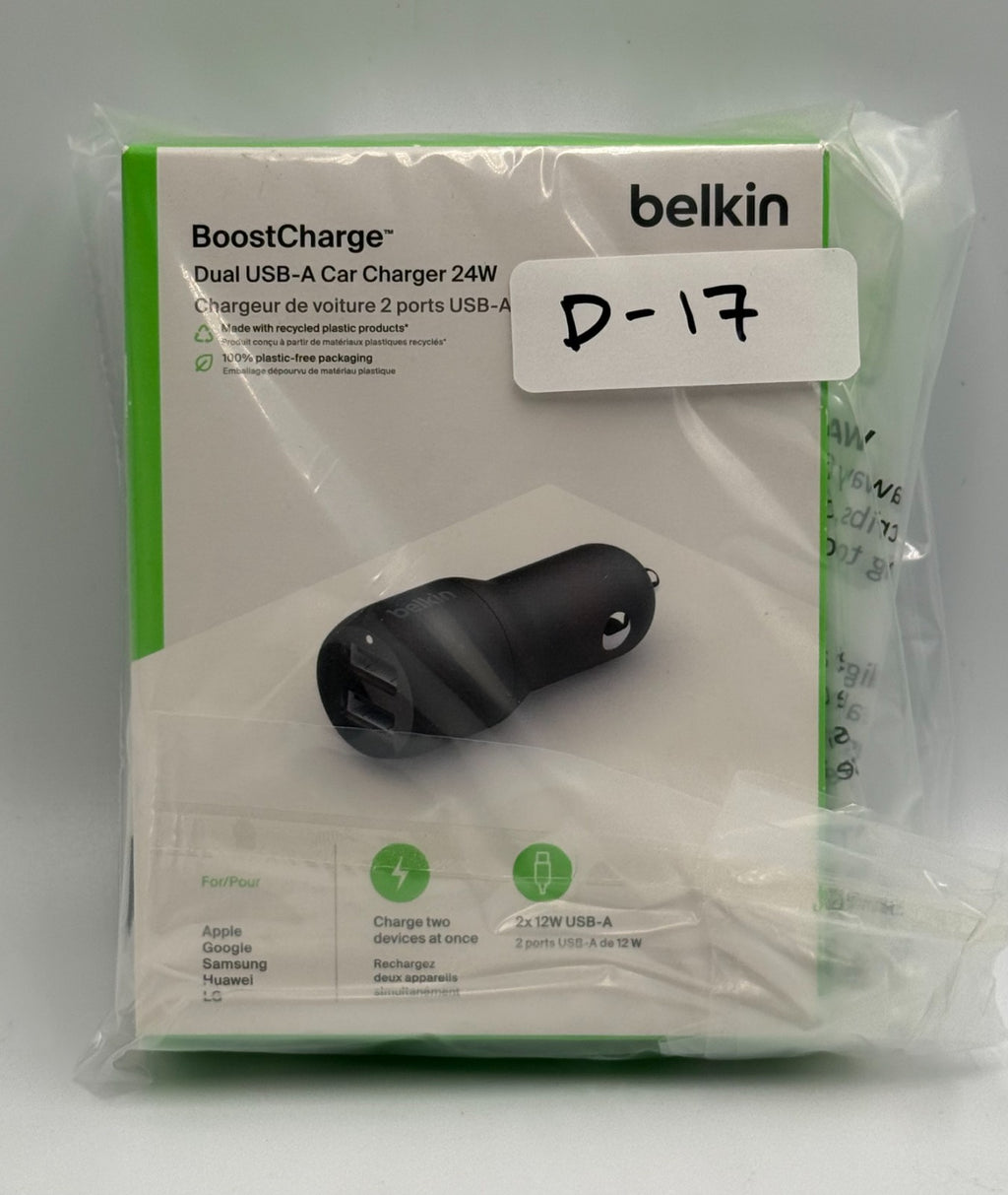 New Belkin BoostCharge 24W Dual USB-A Car Charger Adapter for iPhone Samsung