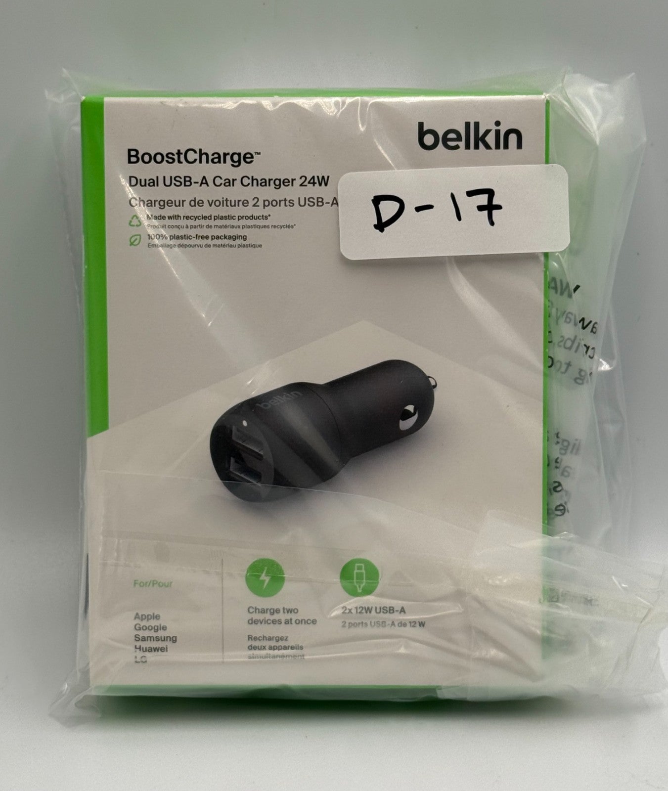 New Belkin BoostCharge 24W Dual USB-A Car Charger Adapter for iPhone Samsung