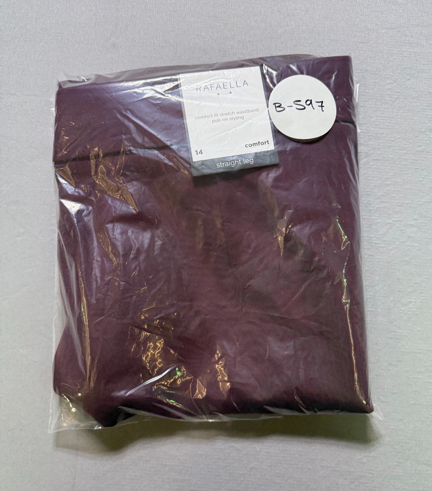 NWT Rafaella Comfort Fit Straight Leg Pants Women's 14 Burgundy Pull-On Stretch