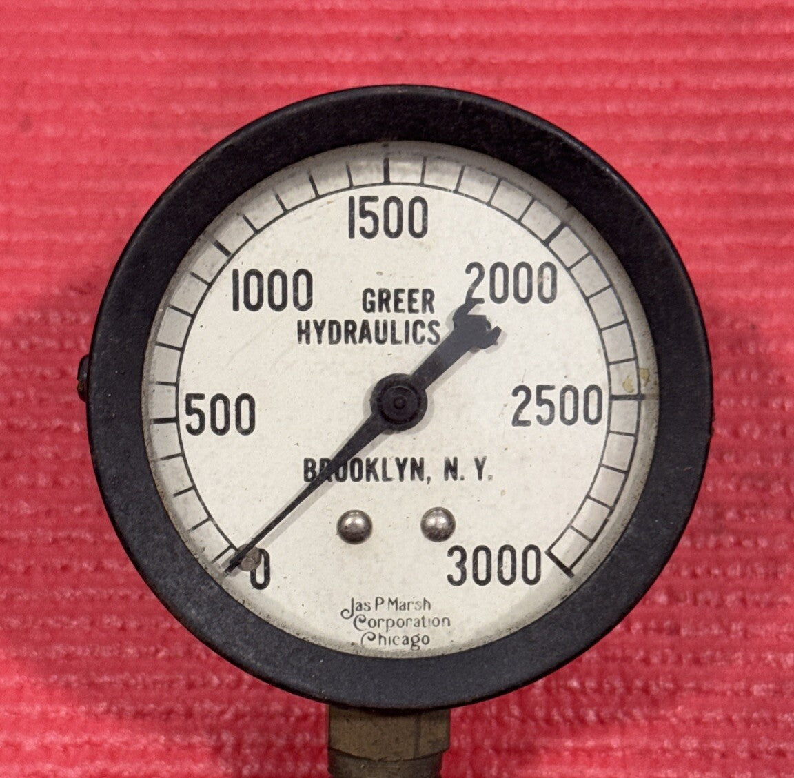 Vintage Jas P Marsh 3000 PSI Gauge GREER HYDRAULICS INC. BROOKLYN, N.Y. USA Rare