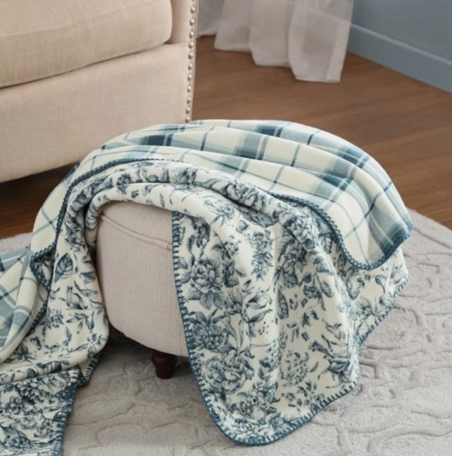 Laura Ashley Coco Luxe Plush Reversible throw blanket 60"x70" CHOOSE COLOR