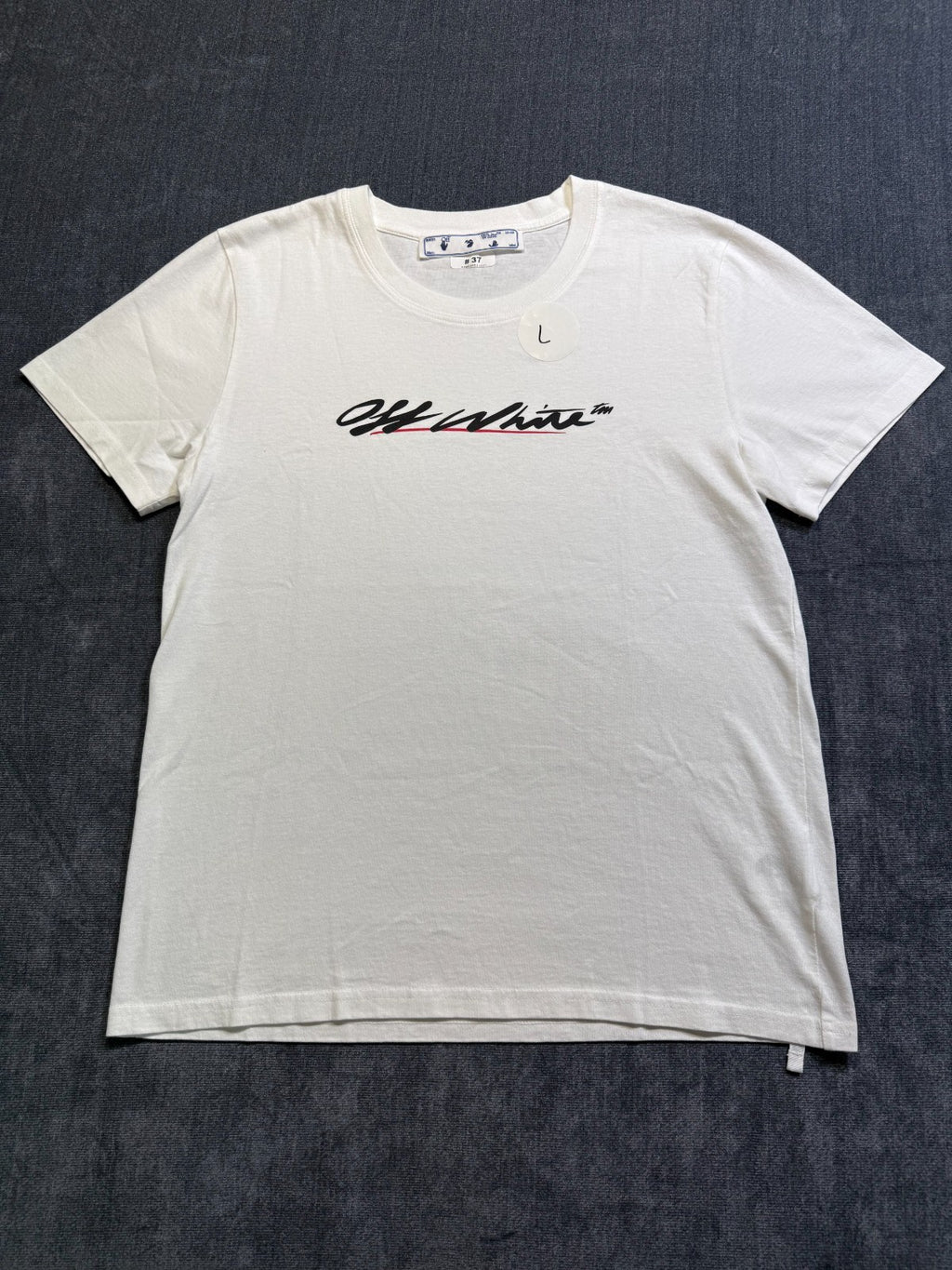 NWOT Off-White New Script Logo Tee Shirt Men's Large White Classic Short Sleeve